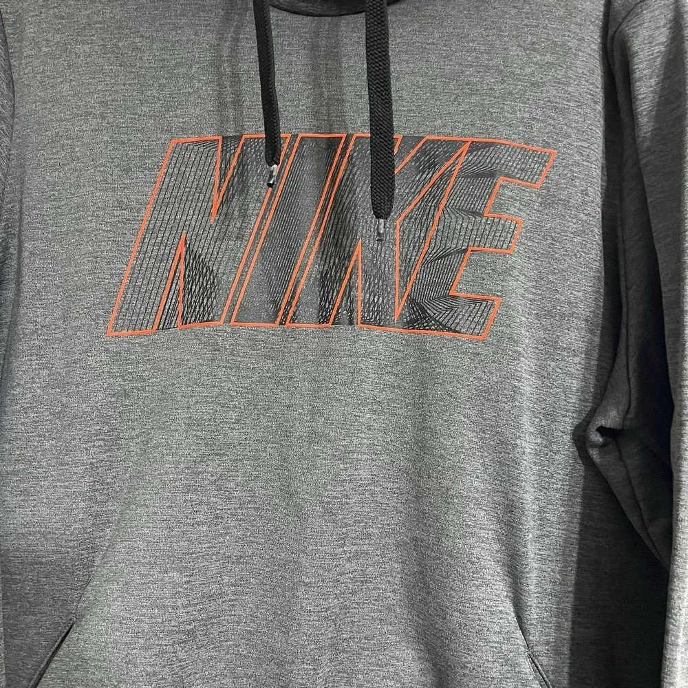 Nike‎ Sweater Men's Size XL Gray Sweatshirt Hoodie Orange Spell Out